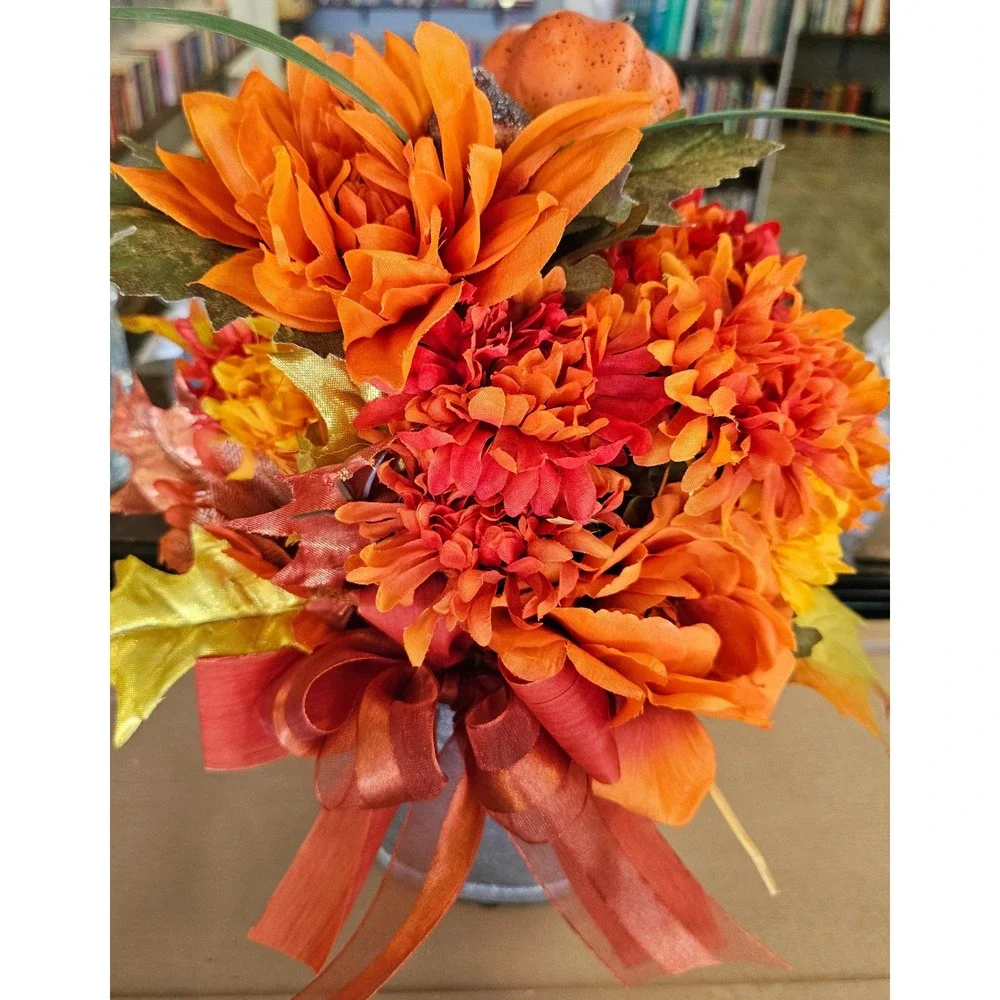 Handmade Fall Floral Arrangement OS Orange Pumpkin Harvest Centerpiece Decor